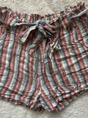 Striped Tie-Waist Women's Shorts in Pink, Blue & Cream